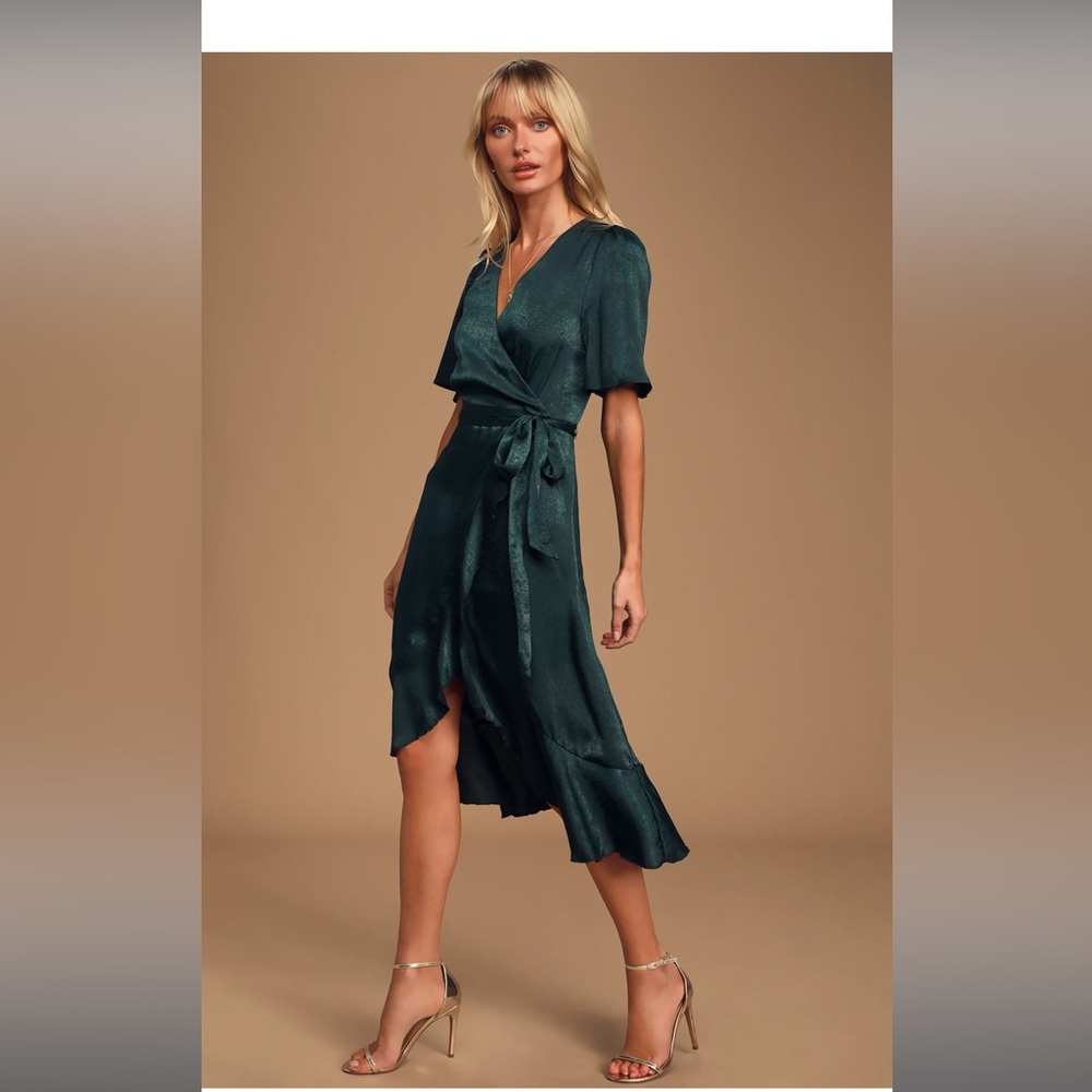 Elegant Dark Green Wrap Dress